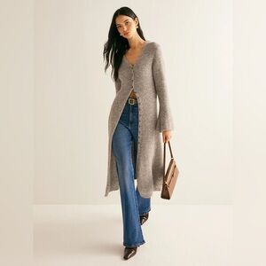 Commense Stacked V Neck Sweater Dress Duster Cardigan Medium Tan